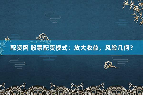 配资网 股票配资模式：放大收益，风险几何？