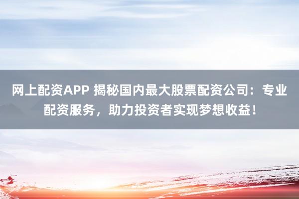 网上配资APP 揭秘国内最大股票配资公司：专业配资服务，助力投资者实现梦想收益！