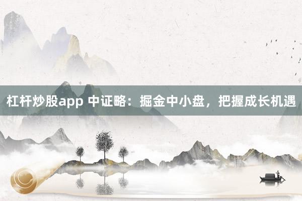 杠杆炒股app 中证略：掘金中小盘，把握成长机遇