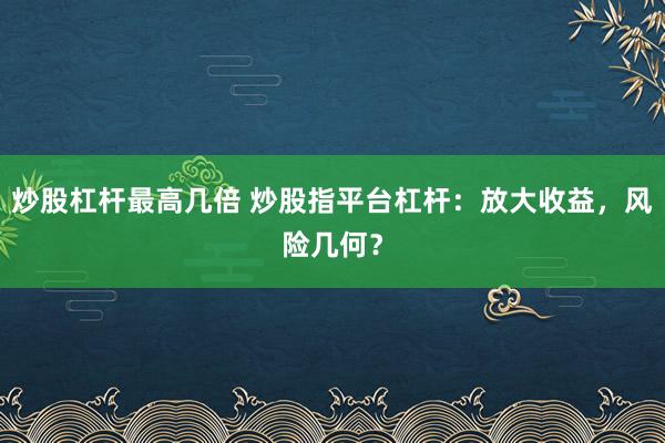炒股杠杆最高几倍 炒股指平台杠杆：放大收益，风险几何？