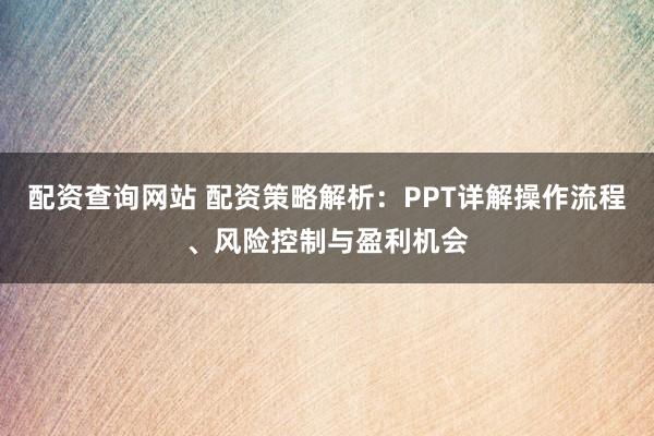 配资查询网站 配资策略解析：PPT详解操作流程、风险控制与盈利机会