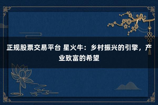 正规股票交易平台 星火牛：乡村振兴的引擎，产业致富的希望