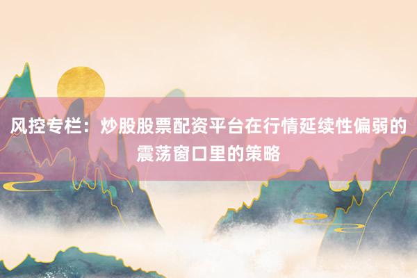 风控专栏：炒股股票配资平台在行情延续性偏弱的震荡窗口里的策略