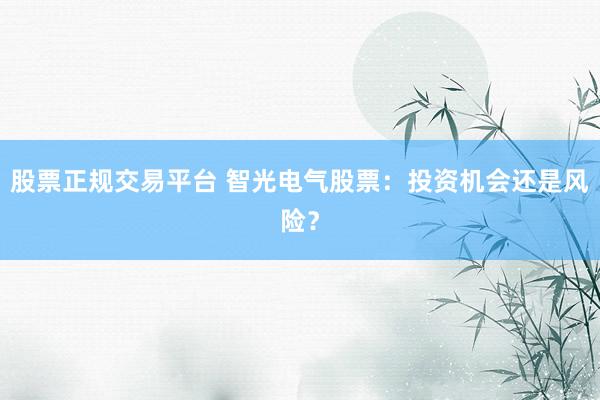 股票正规交易平台 智光电气股票：投资机会还是风险？