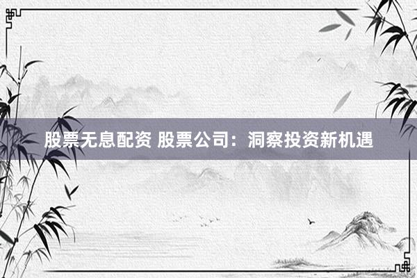 股票无息配资 股票公司：洞察投资新机遇