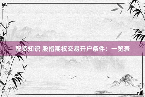 配资知识 股指期权交易开户条件:一览表