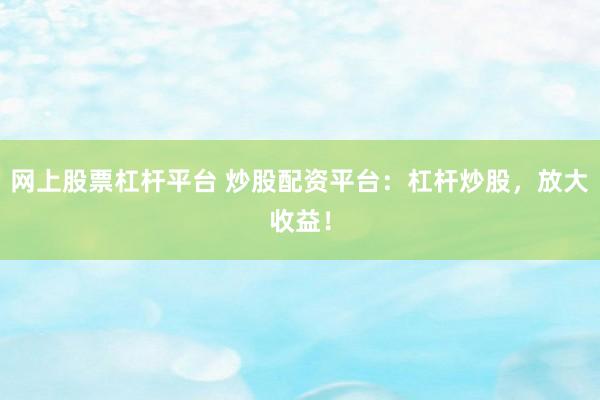 网上股票杠杆平台 炒股配资平台：杠杆炒股，放大收益！